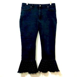 Anthropologie Pilcro Jeans Black Capri With Flounce size Waist 34” X 24” Length